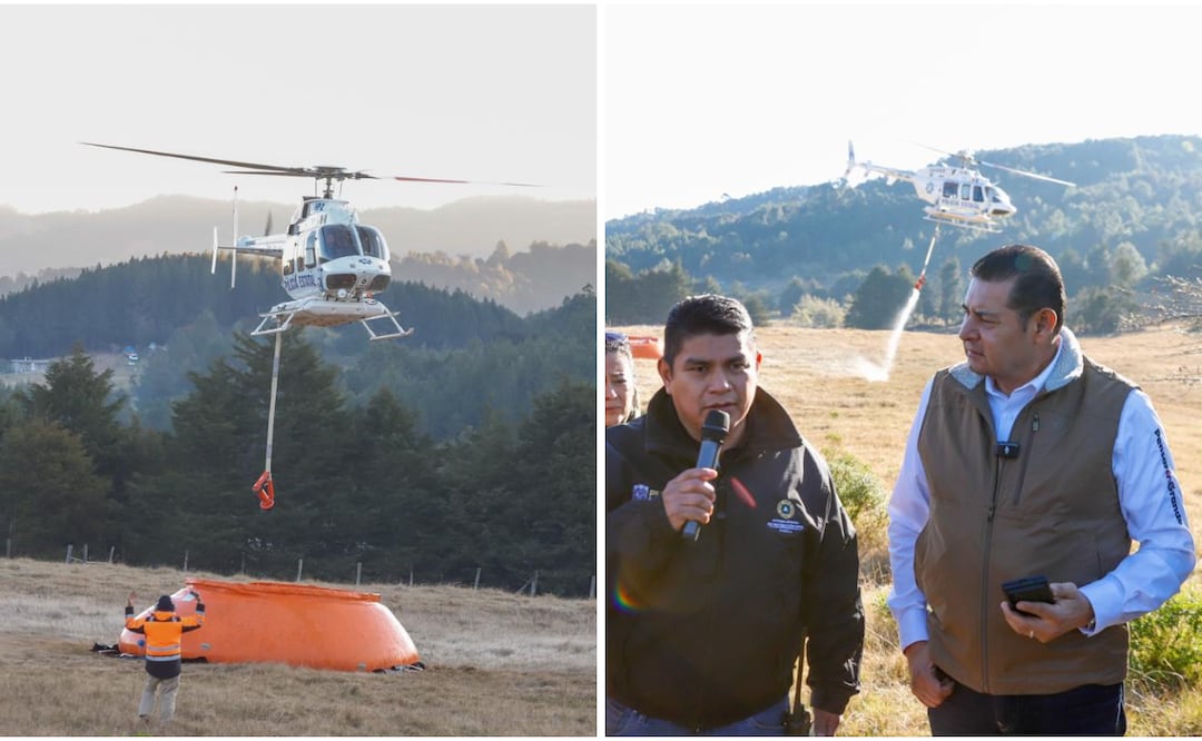 Gobernador Armenta sobrevuela incendio en Sierra Negra poblana; está controlado en 70% | Foto: Gobierno de Puebla.