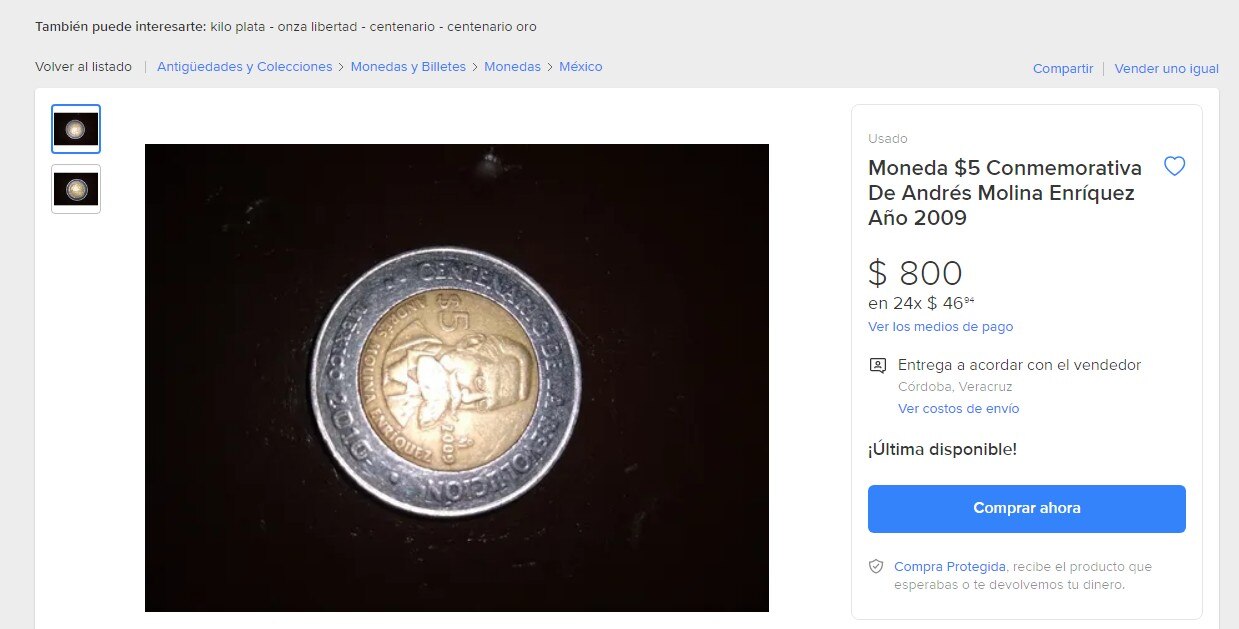 La moneda de 5 pesos que se vende en 160 veces su valor nominal
