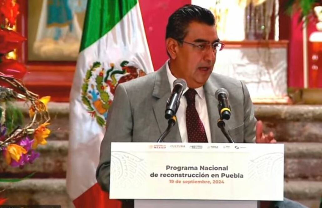 Sergio Salomón participó en la conferencia mañanera del presidente AMLO | Foto: Captura de pantalla