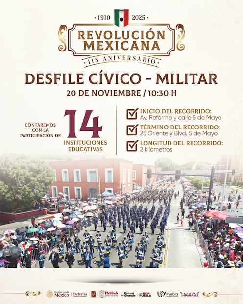El evento cívico militar iniciará a las 10 horas, con la participación de 14 escuelas | Foto: Gobierno de Puebla.