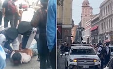 VIDEO | Hombre arroja thinner a peatón en pleno Centro Histórico de Puebla