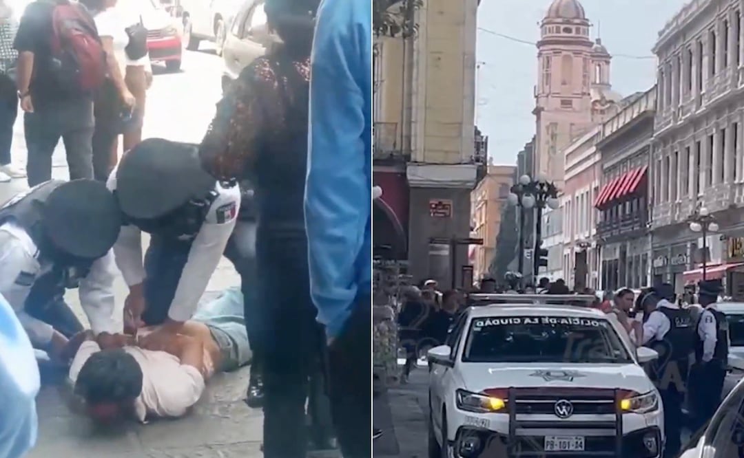 Elementos de la SSC detuvieron al presunto agresor en pleno Centro Histórico de Puebla | Foto: RRSS/Trafico Puebla