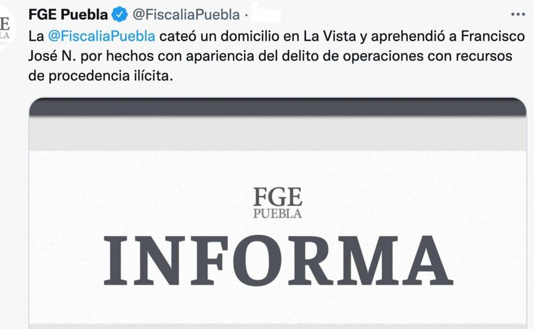 IMAGEN: Captura de Twitter @FiscaliaPuebla