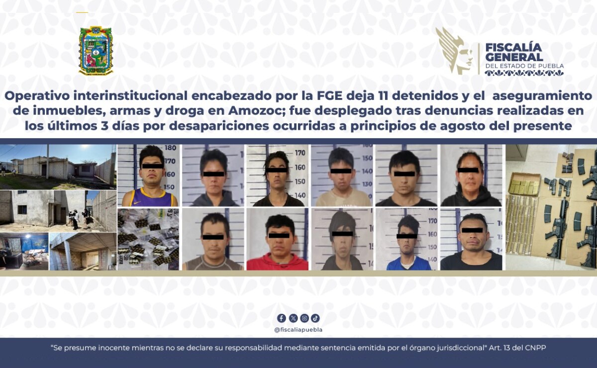 Detienen a 11 y aseguran drogas, armas e inmuebles en Amozoc