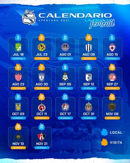 Club Puebla femenil. Calendario Liga MX Apertura 2021 de La Franja
