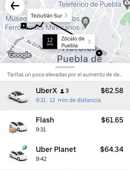 Esto tendrás que pagar por usar Uber o Didi en Puebla