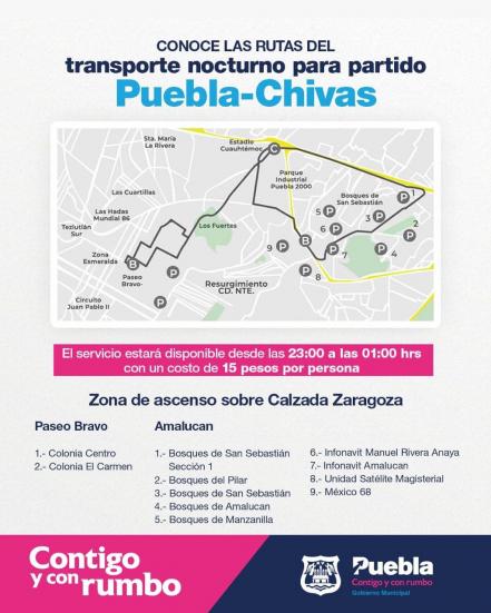 ​Ofrecen transporte público por el encuentro Puebla-Chivas