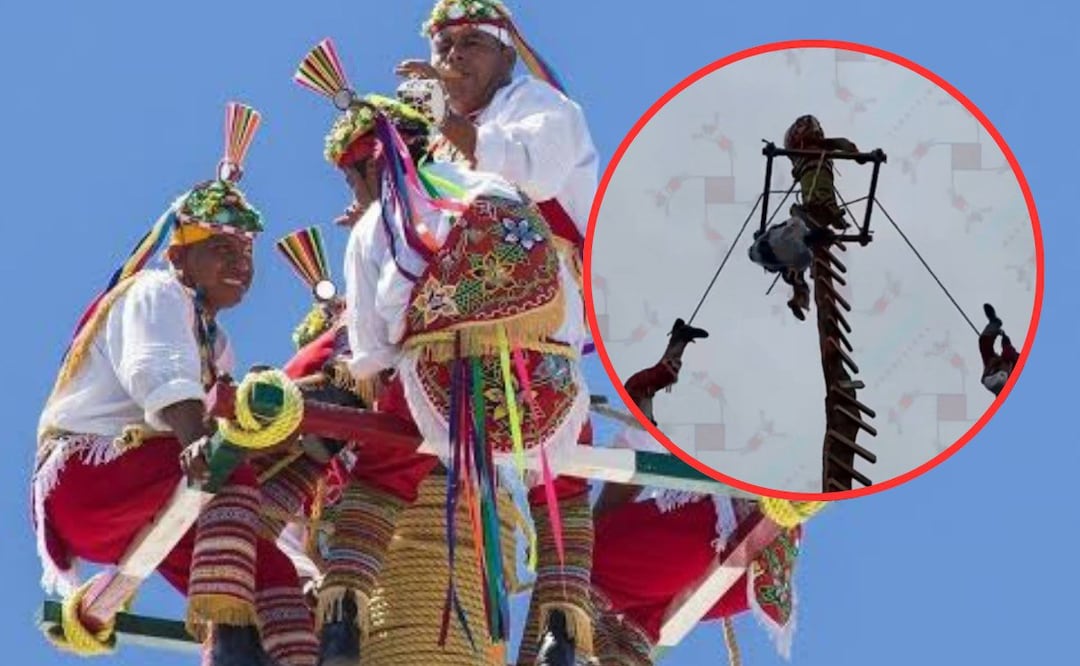 Un volador de Papantla estuvo a punto de caer I Foto: Park Royal/El Totonaco Makatsinan
