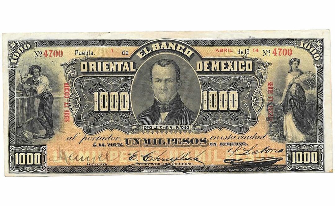 Billete de Mil Pesos emitido en Puebla en el año de 1914. Foto: Billetes de México / Facebook