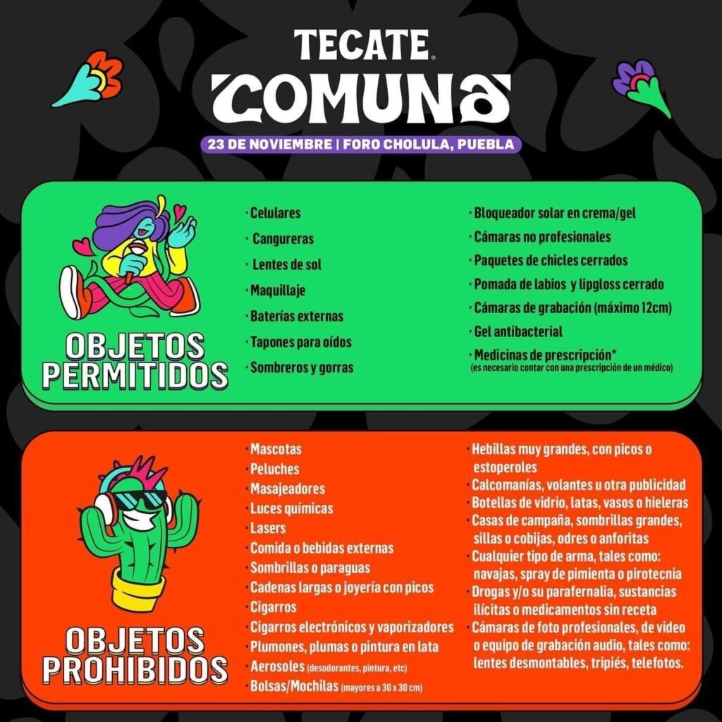 Objetos prohibidos y permitidos para asistir al Tecate Comuna 2024 / Redes Sociales