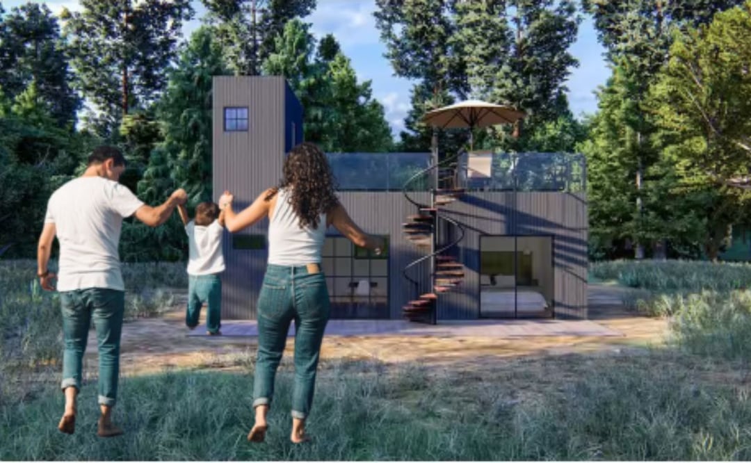 Familia en una casa armable / Foto: Home Depot / Freepik