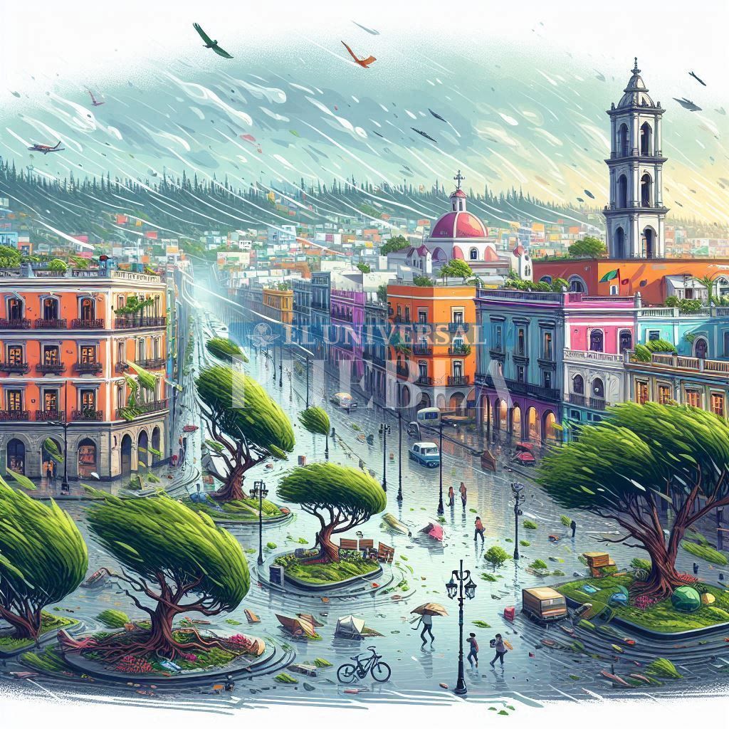 La IA hace esta interpretación del ojo de un huracán en Puebla | Foto: Bing para El Universal Puebla