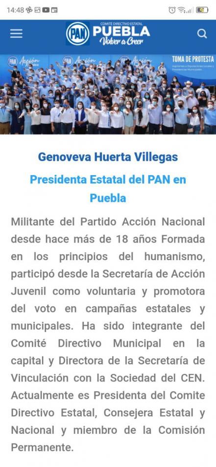 Viola PAN Puebla reglamento al promover a Genoveva Huerta 