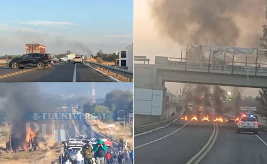 Bloquean ambos sentidos de la autopista Puebla-Tlaxcala por conflicto entre obreros