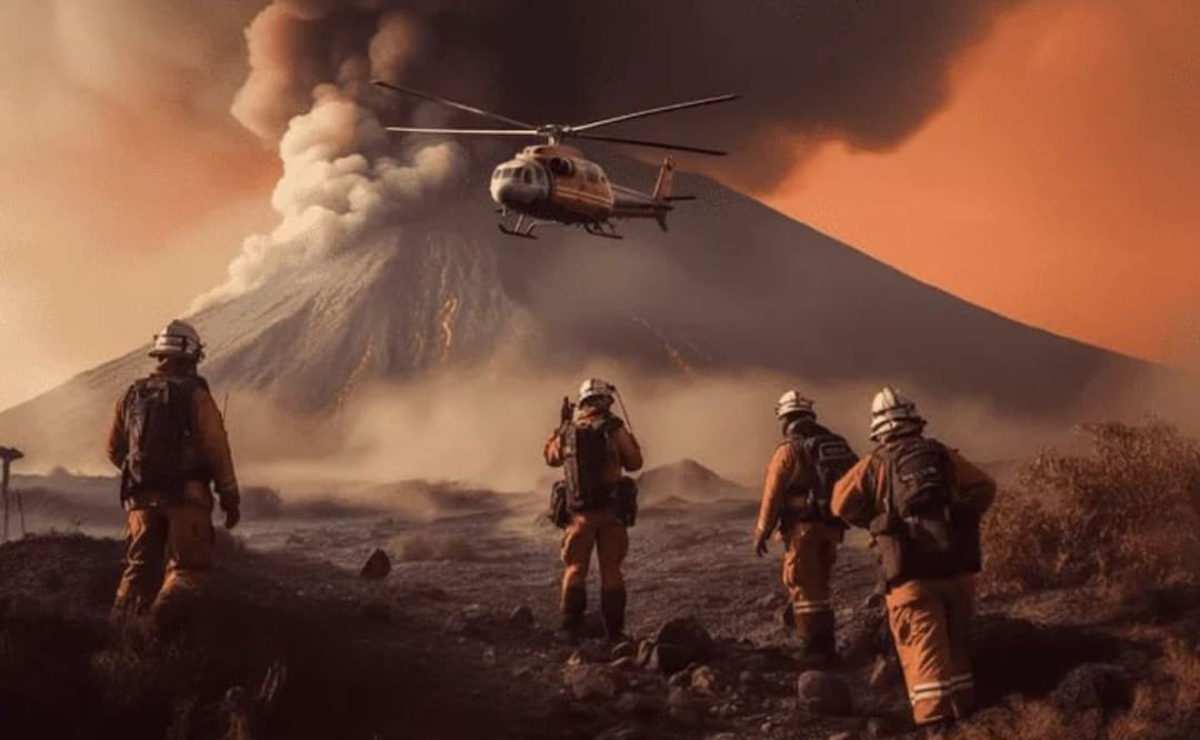 Midjourney realizó con Inteligencia Artificial una representación de lo que nos depararía tras una mega explosión del volcán Popocatépetl. | Foto: Midjourney