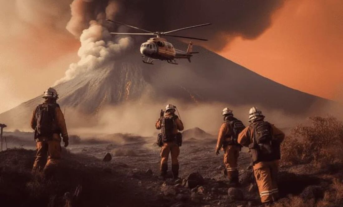 Midjourney realizó con Inteligencia Artificial una representación de lo que nos depararía tras una mega explosión del volcán Popocatépetl. | Foto: Midjourney