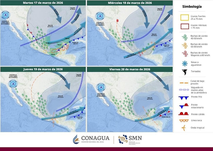 Reportan lluvias y descenso de temperatura por el Frente Frío 41 | Foto: Conagua.