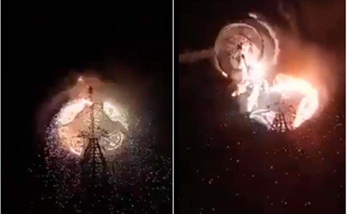 Video. Rueda de castillo pirotécnico cae sobre espectadores en feria de Edomex; hay 5 lesionados