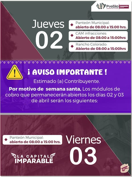 Anuncia Gobierno de Pepe Chedraui horarios en cajas de Tesorería por Semana Santa | Foto: Ayuntamiento de Puebla.