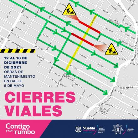 Cierran calles del Centro Histórico de Puebla por obras
