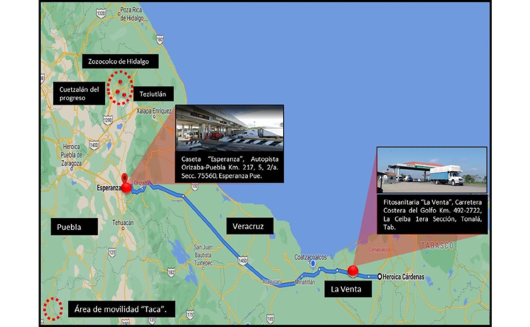 Ruta del huachicol según el reporte que forma parte de los Guacamaya Leaks. Foto: Especial EL UNIVERSAL PUEBLA