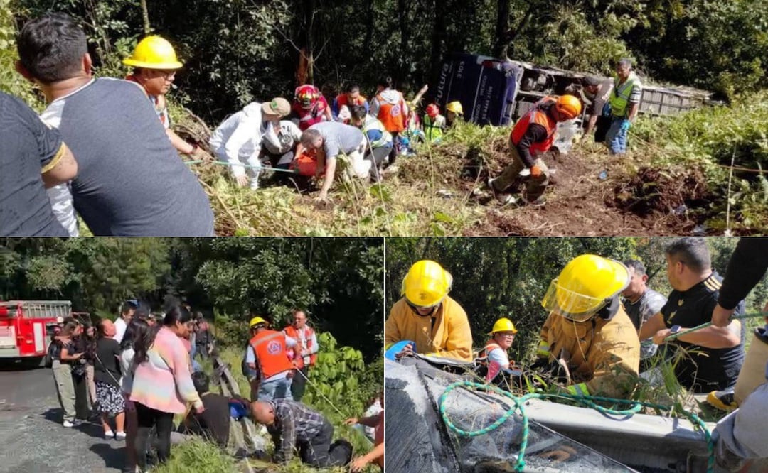 Volcadura de autobús en la México-Tuxpan deja dos muertos en barranca | Foto: RRSS