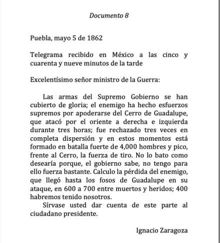Estos son los telegramas de Zaragoza durante y después de la Batalla del 5 de mayo 