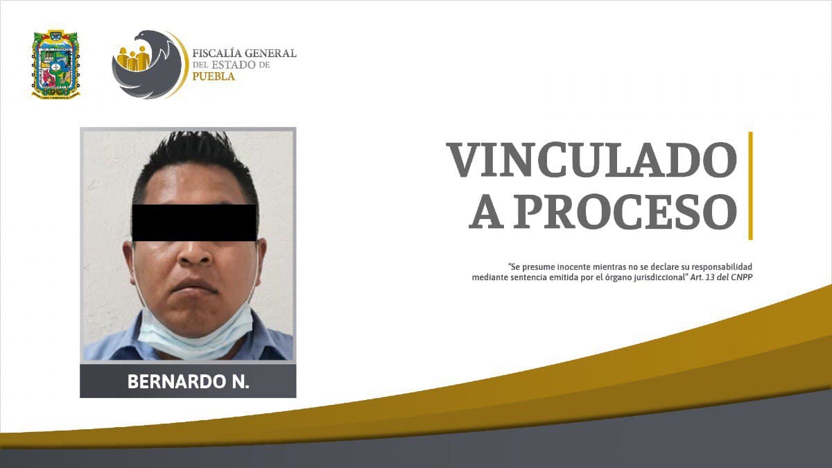 Vinculan a proceso de Bernardo N. de 34 años de edad IMAGEN: Fiscalía de Puebla