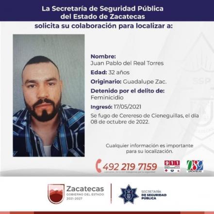 Emiten fichas de búsqueda de los 7 reos que se fugaron del penal de Cieneguillas en Zacatecas