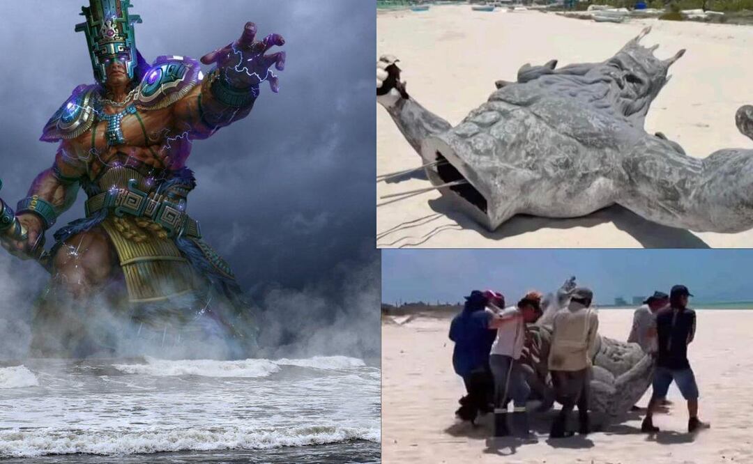 ¿Poseidón fue derribado o sigue de pie en Puerto Progreso? | Foto: Redes Sociales