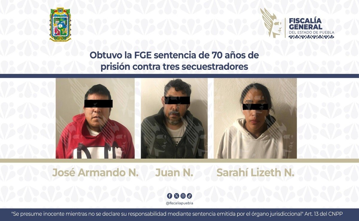 Sentencian a 70 años de prisión a tres secuestradores | Foto: Fiscalía General del Estado de Puebla