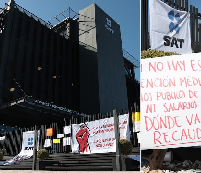 Trabajadores del SAT en Puebla se unen al paro nacional, exigen salarios dignos