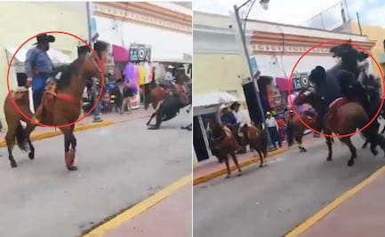 VIDEO Hombre machetea a jinete y a caballo en desfile de Tlaxcala
