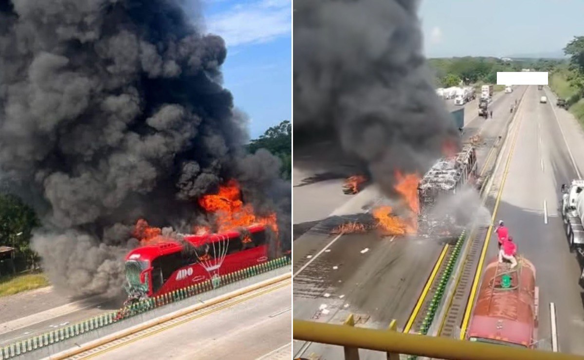 El ADO del que escaparon los pasajeros quedó reducido a cenizas | Foto: RRSS