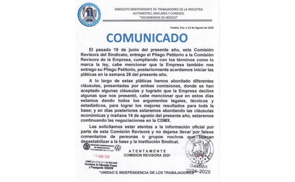 Comunicado | Foto: SITIAVW