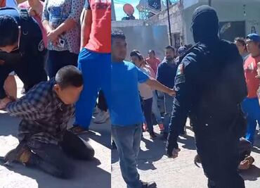 Policías rescatan a presunto robachicos de ser linchado en Amozoc