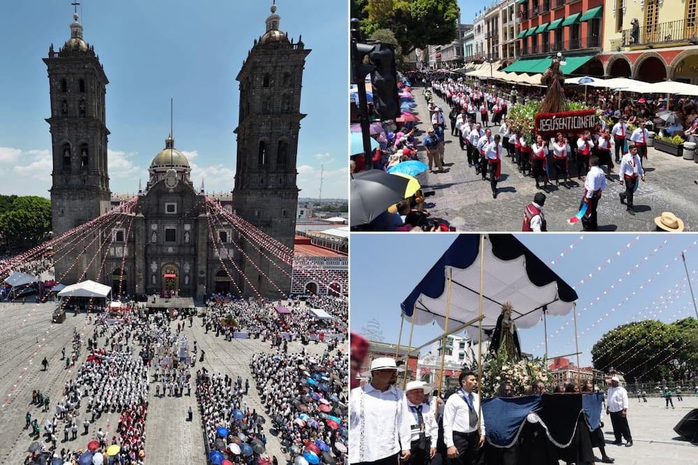 Miles de fieles se congregaron en el Centro Histórico de Puebla durante la Procesión de Viernes Santo 2026 | Foto: EsImagen