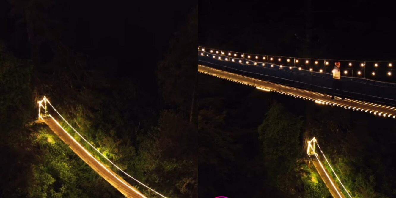 Puente iluminado en Mineral del Chico / Foto Instagram alberturero