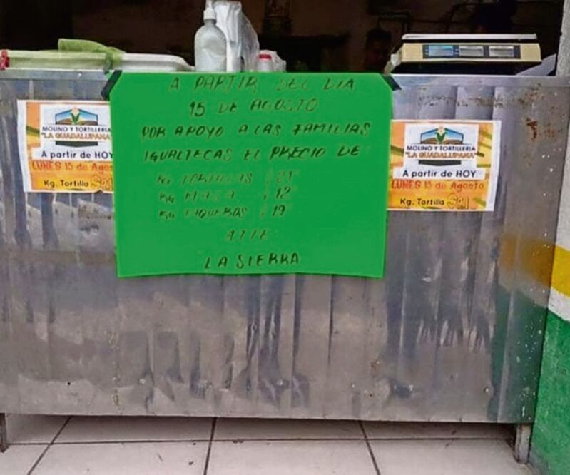 El 15 de agosto, por presunta presión de criminales, las tortillerías bajaron el precio de sus productos. Foto: Especial