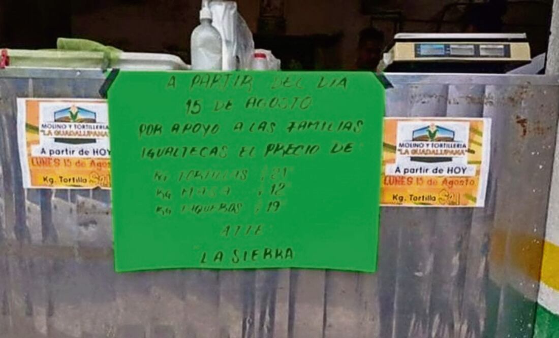 El 15 de agosto, por presunta presión de criminales, las tortillerías bajaron el precio de sus productos. Foto: Especial