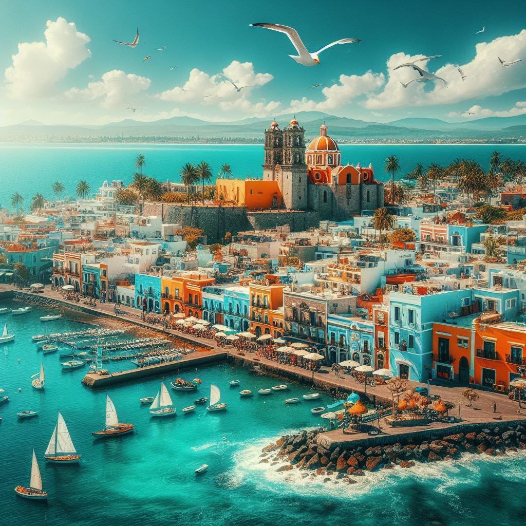 La IA interpretó cómo sería la ciudad de Puebla con playas | Foto: Bing para El Universal Puebla
