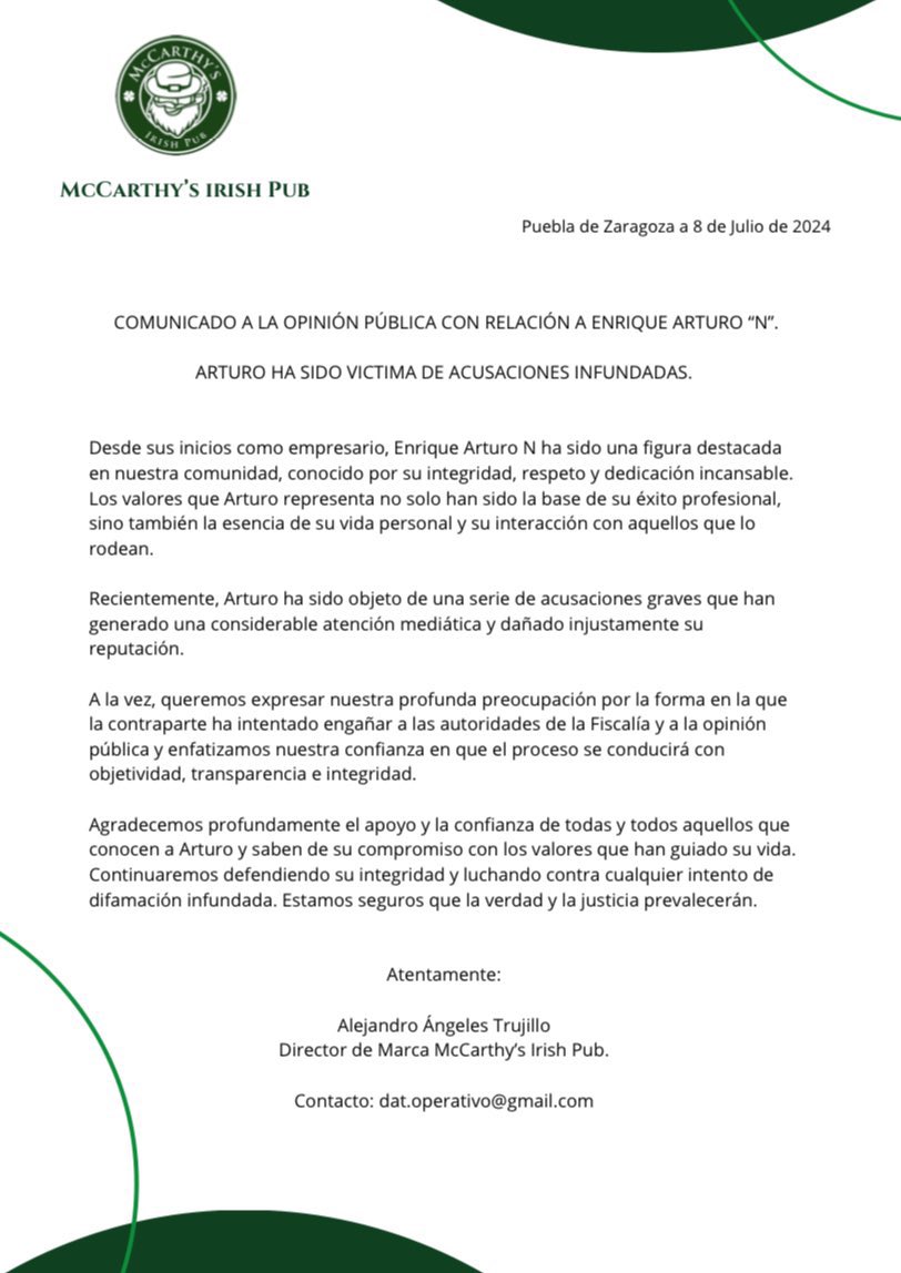 Postura de McCarthy´s / Foto Redes Sociales