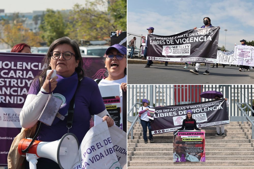 Colectivos de mujeres marcharon al Poder Judicial de Puebla para exigir justicia en casos de violencia vicaria | Foto: EsImagen