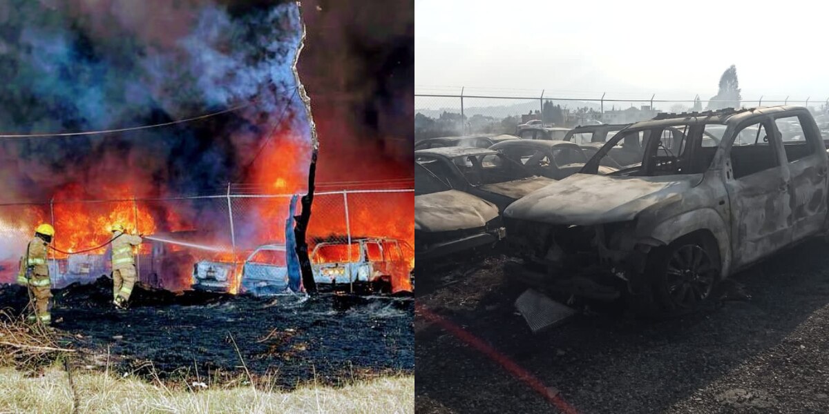 Se incendia corralón con autos en Cuautlancingo; Bomberos trabajan para apagarlo