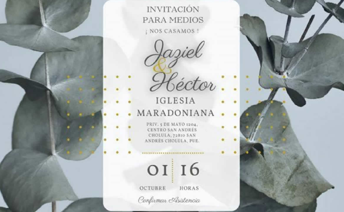 Se casan Jaziel y Héctor en la Iglesia Maradoniana de Cholula