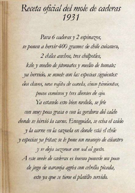 Revelan receta oficial del Mole de Caderas de la matanza de 1931