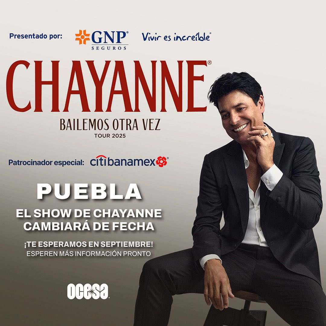 El concierto de Chayanne en Puebla será aplazado al mes de septiembre en 2025. Foto Especial.
