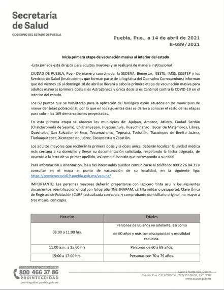 ¡Atención Puebla! Todo listo para vacunación masiva en los municipios