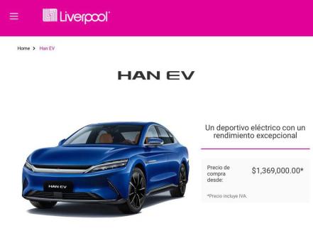 Autos eléctricos chinos que se venden en Liverpool ¿ya están en Puebla?