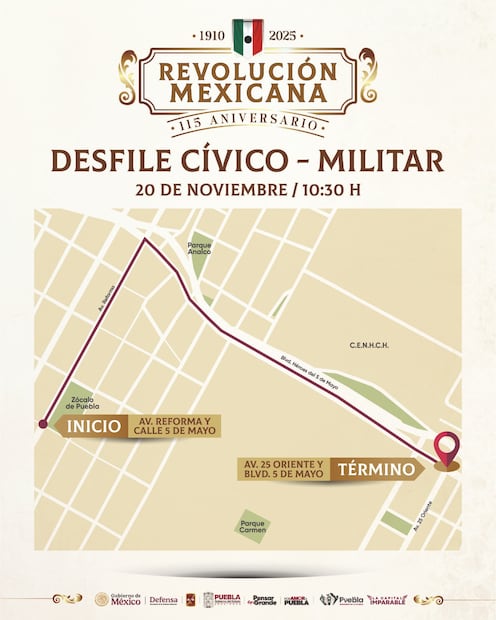 El evento cívico militar iniciará a las 10 horas, con la participación de 14 escuelas. | Foto: Gobierno de Puebla.